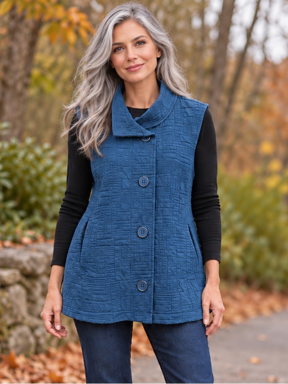 Habitat Box Quilt Button Front Vest Baltic Blue XL NWT Lagenlook Boho Artsy